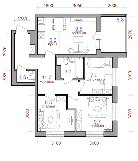 63,7 м², 4-комнатная квартира 6 720 350 ₽ - изображение 1