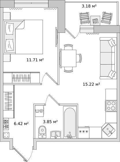 40,4 м², 1-комнатная квартира 6 059 434 ₽ - изображение 33