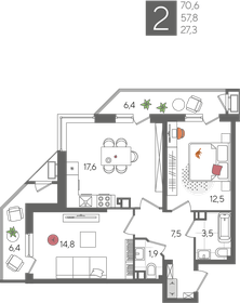 70,6 м², 2-комнатная квартира 12 715 060 ₽ - изображение 10