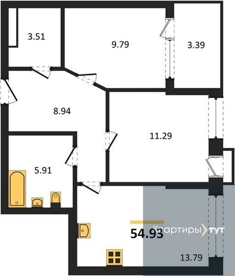 54,9 м², 2-комнатная квартира 8 513 947 ₽ - изображение 1
