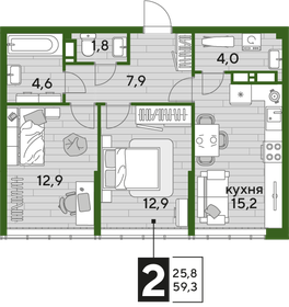 59,9 м², 2-комнатная квартира 8 284 500 ₽ - изображение 54