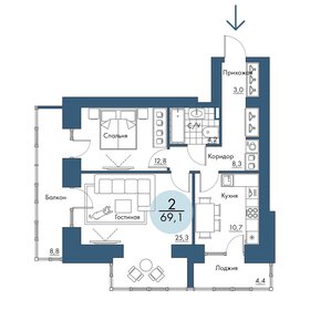 Квартира 69,1 м², 2-комнатная - изображение 1