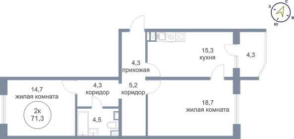 Квартира 71,3 м², 2-комнатная - изображение 1