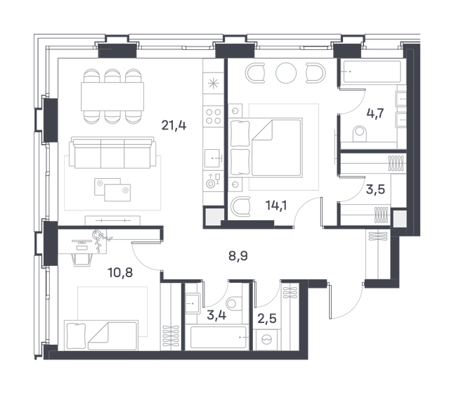 69,3 м², 2-комнатная квартира 33 423 390 ₽ - изображение 1