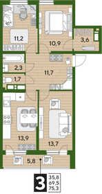 Квартира 75,3 м², 3-комнатная - изображение 2