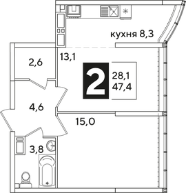 Квартира 47,4 м², 2-комнатная - изображение 2