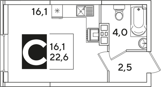 22,6 м², квартира-студия 5 021 720 ₽ - изображение 11