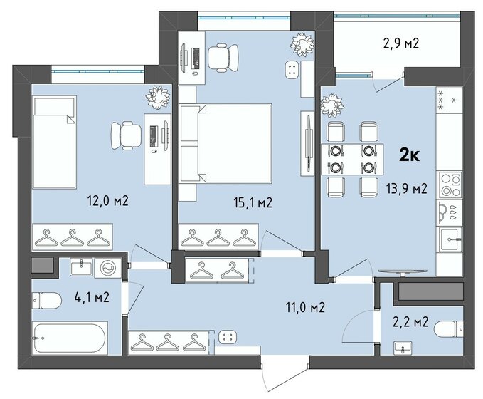 59,8 м², 2-комнатная квартира 7 200 518 ₽ - изображение 1