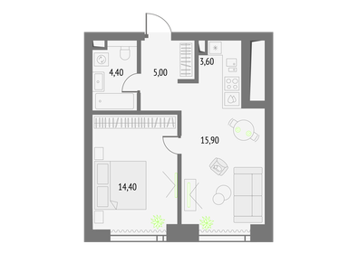 44,6 м², 1-комнатная квартира 21 038 586 ₽ - изображение 12