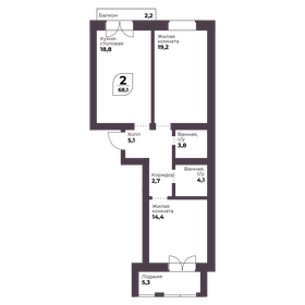 Квартира 68,1 м², 2-комнатная - изображение 1