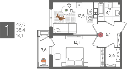 41,6 м², 1-комнатная квартира 10 196 160 ₽ - изображение 26