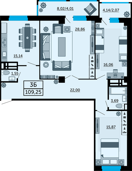 109,3 м², 3-комнатная квартира 16 824 500 ₽ - изображение 1