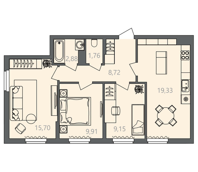67,5 м², 3-комнатная квартира 6 677 550 ₽ - изображение 1