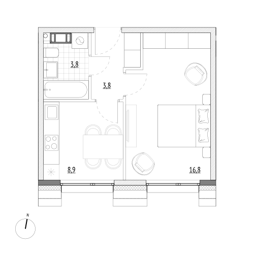 33,3 м², 1-комнатные апартаменты 6 160 500 ₽ - изображение 1