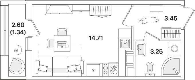 Квартира 22,8 м², студия - изображение 1