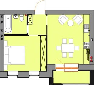 Квартира 45,3 м², 1-комнатная - изображение 1