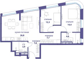 Квартира 83,6 м², 2-комнатная - изображение 1