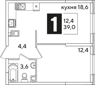 39 м², 1-комнатная квартира 5 424 900 ₽ - изображение 5