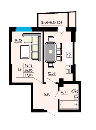 37,5 м², 1-комнатная квартира 4 955 280 ₽ - изображение 1