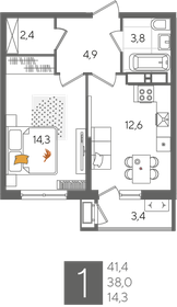 42 м², 1-комнатная квартира 5 500 000 ₽ - изображение 35