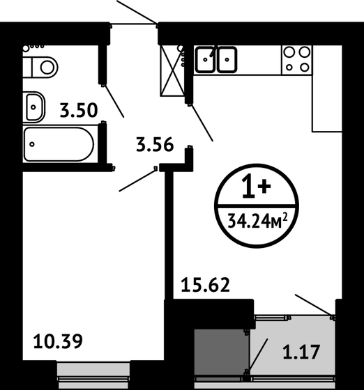 34,2 м², 1-комнатная квартира 4 964 800 ₽ - изображение 1