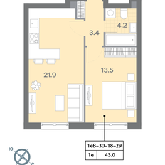 Квартира 43,1 м², 1-комнатная - изображение 2