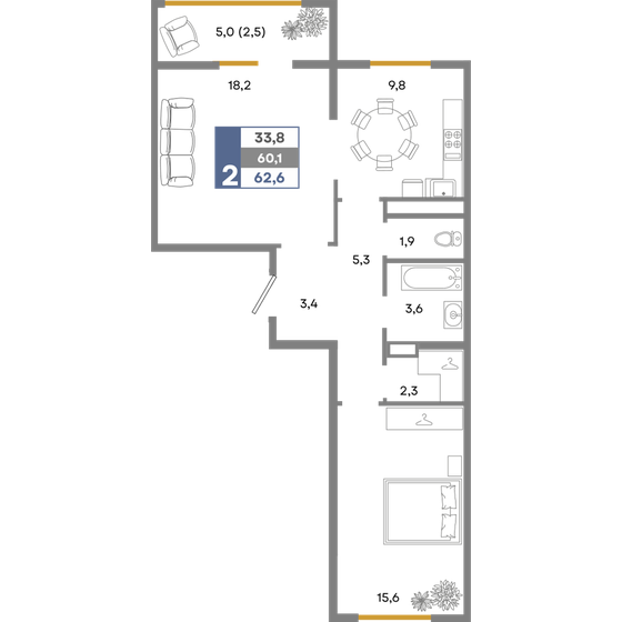 62,6 м², 2-комнатная квартира 8 738 000 ₽ - изображение 60