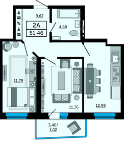 51,4 м², 2-комнатная квартира 8 071 370 ₽ - изображение 16