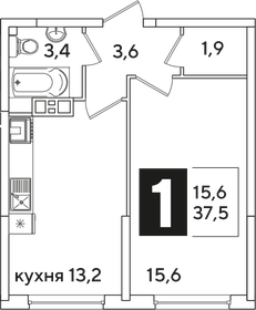 37,5 м², 1-комнатная квартира 7 357 500 ₽ - изображение 5