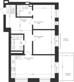 65,3 м², 2-комнатная квартира 8 620 920 ₽ - изображение 44