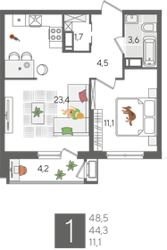 48,5 м², 1-комнатная квартира 8 734 850 ₽ - изображение 10