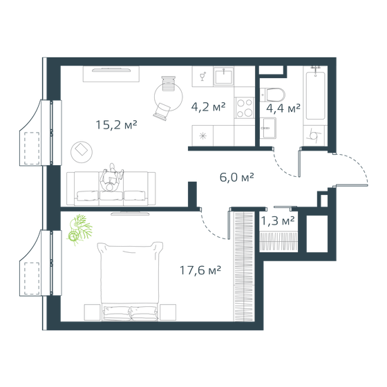 49 м², 2-комнатная квартира 9 886 840 ₽ - изображение 1