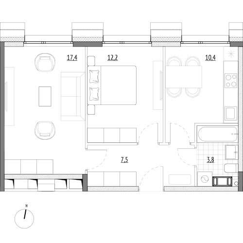 51,3 м², 2-комнатные апартаменты 9 028 800 ₽ - изображение 1