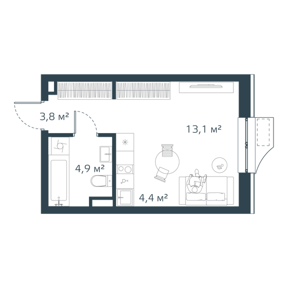 26,6 м², 1-комнатная квартира 6 249 080 ₽ - изображение 21