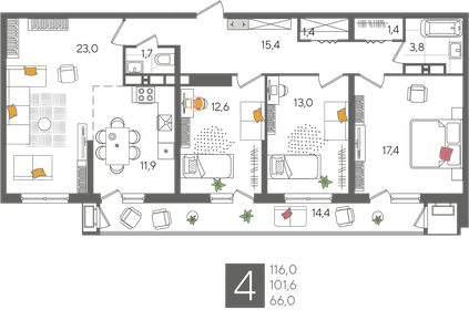 153,8 м², 4-комнатная квартира 15 000 000 ₽ - изображение 52