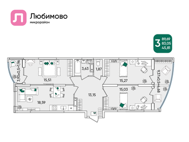 110 м², 3-комнатная квартира 12 500 000 ₽ - изображение 63