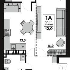 Квартира 44 м², 1-комнатная - изображение 2