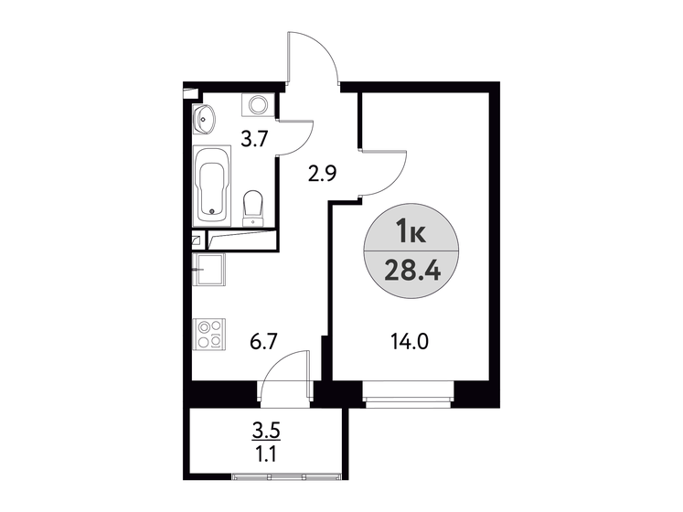 28,4 м², 1-комнатная квартира 4 665 339 ₽ - изображение 1
