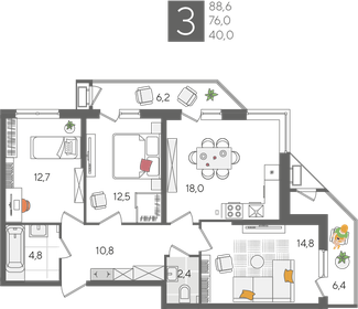 121,4 м², 4-комнатная квартира 13 900 000 ₽ - изображение 78