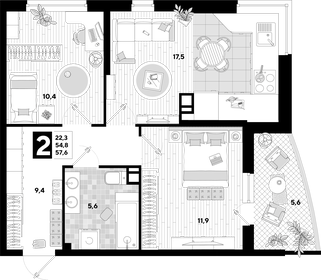 61 м², 2-комнатная квартира 7 760 000 ₽ - изображение 2