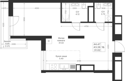 45 м², 1-комнатная квартира 11 990 000 ₽ - изображение 50