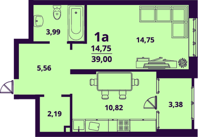 39,6 м², 1-комнатная квартира 3 559 500 ₽ - изображение 44
