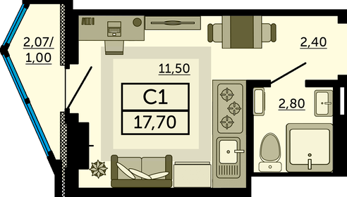 Квартира 16,6 м², студия - изображение 1