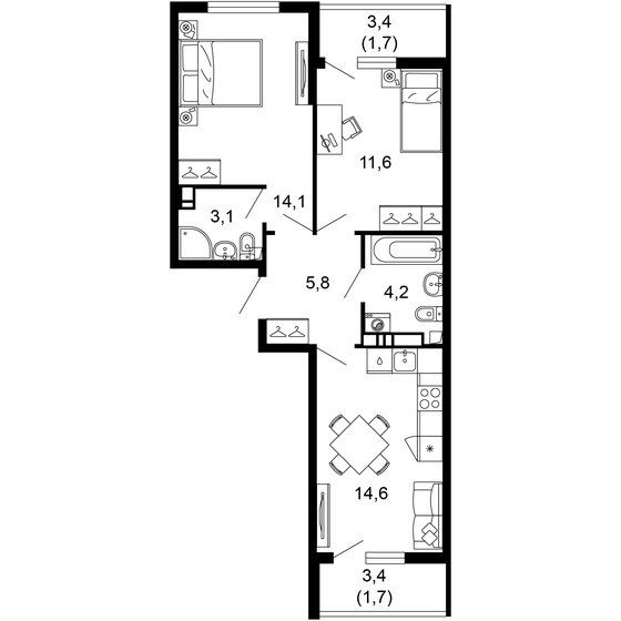 56,8 м², 2-комнатная квартира 25 128 320 ₽ - изображение 1