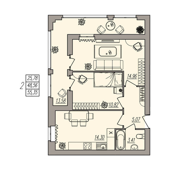 55,4 м², 2-комнатная квартира 7 084 800 ₽ - изображение 1