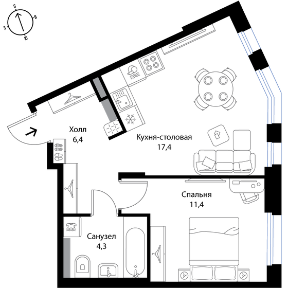 39,5 м², 2-комнатная квартира 6 715 000 ₽ - изображение 1