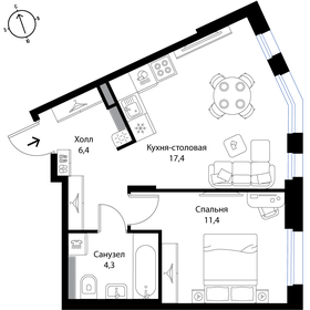 Квартира 39,5 м², 2-комнатная - изображение 1