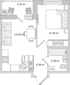 Квартира 37,8 м², 1-комнатная - изображение 1