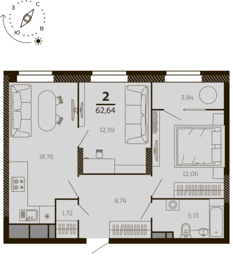 62,6 м², 2-комнатная квартира 11 267 416 ₽ - изображение 1