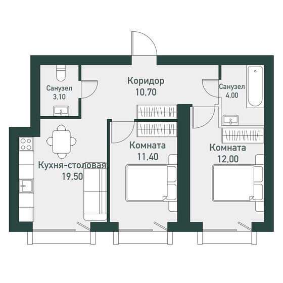 57,3 м², 2-комнатная квартира 6 583 750 ₽ - изображение 1